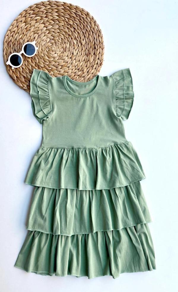 Kız Çocuk Princess Yeşil Kat Kat Elbise - Image 1