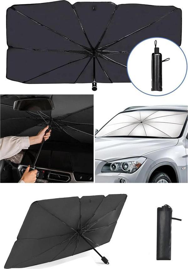 Oto Araba Güneşlik Şemsiye Tip Ön Cam Güneş Önleyici Katlanabilir 140cm X 75cm - Image 1