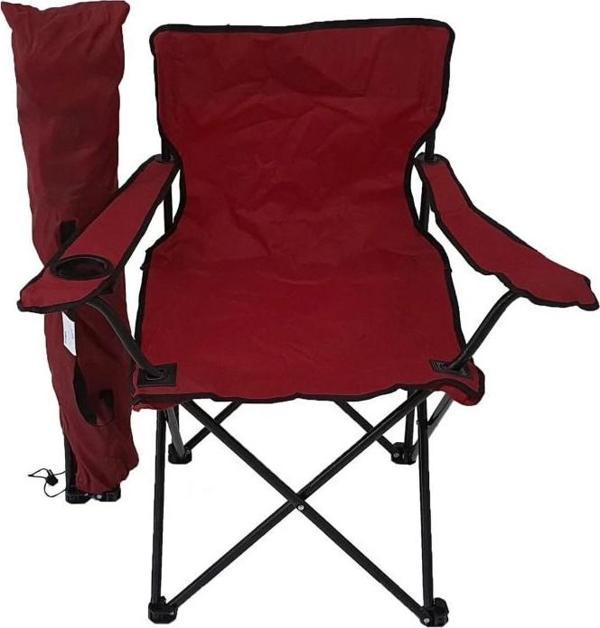 Katlanır Kamp Sandalyesi Taşıma Çantalı Bardaklıklı Kırmızı - Image 1