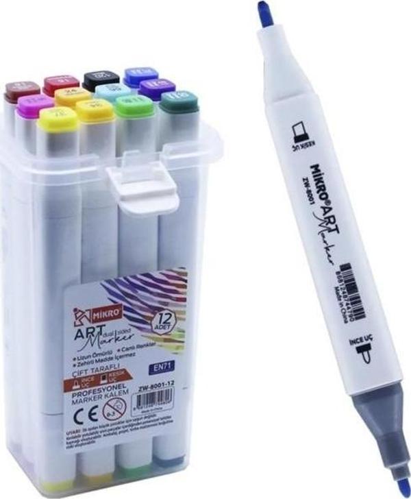 Mikro Çift Uçlu Fosforlu Kalem Art Marker 12 Renk - Image 1