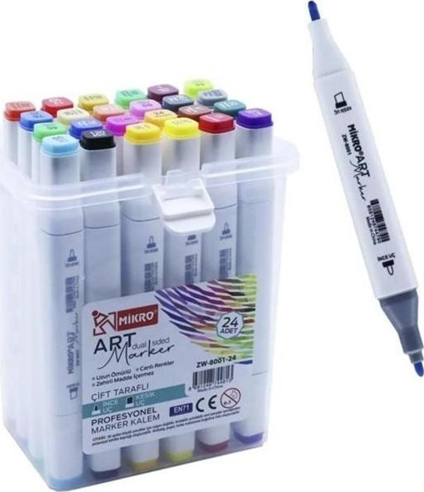 Mikro Çift Uçlu Fosforlu Kalem Art Marker 24 Renk - Image 1