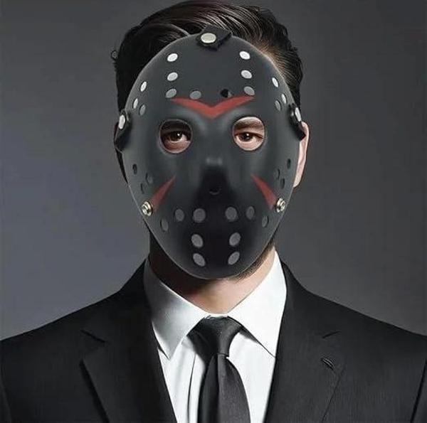 Siyah Renk Kırmızı Çizgili Tam Yüz Hokey Jason Maskesi Hannibal Maskesi - Image 1