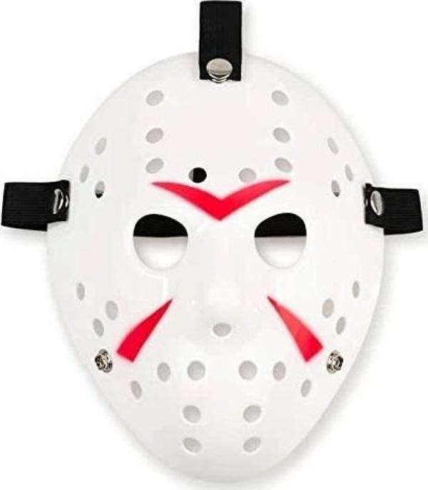 Beyaz Renk Kırmızı Çizgili Tam Yüz Hokey Jason Maskesi Hannibal Maskesi - Image 1
