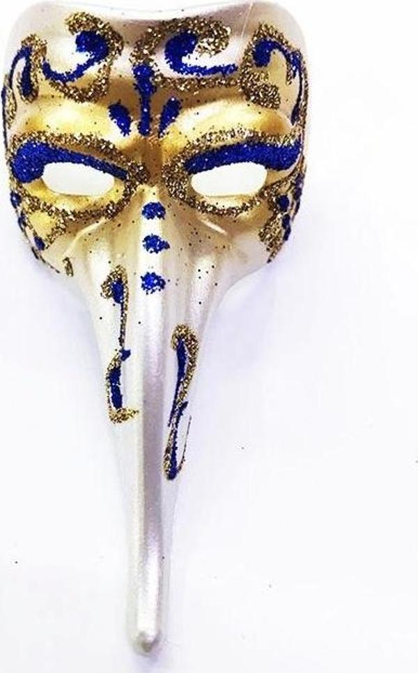 Mavi Renk İŞlemeli Seramik Malzemeden İMal Venedik Uzun Maske Magnet - Image 1