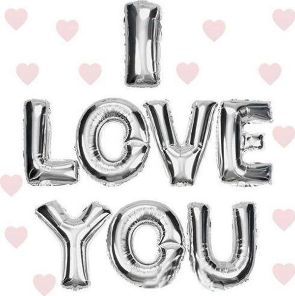 I Love You Folyo Balon Gümüş Renk 35 Cm - Image 1