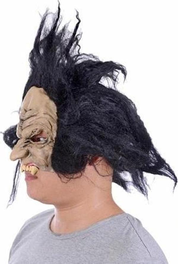 Lateks Dişli Korku Maskesi Saçlı Yarım Surat - Image 1