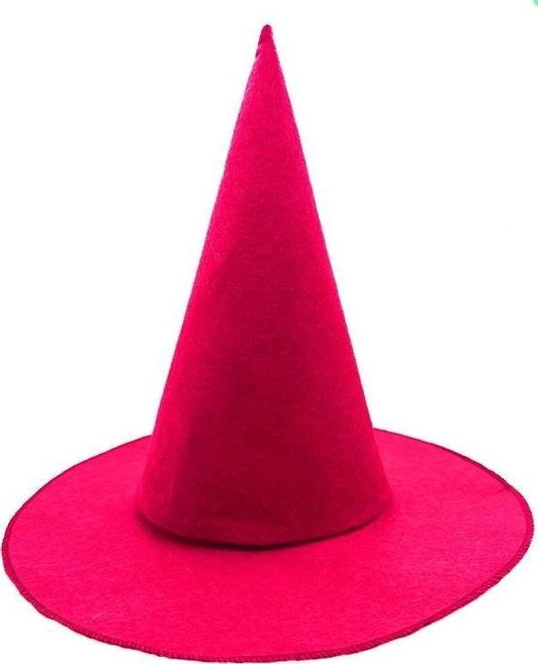 Pembe Fuşya Renk Keçe Cadı Şapkası Yetişkin Çocuk Uyumlu 35X38 Cm - Image 1
