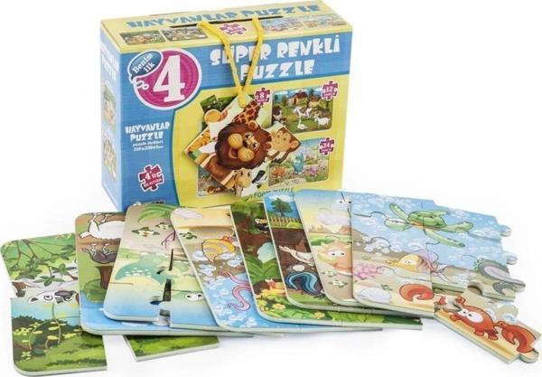 1481 DıyToy Süper Renkli 4'lü Puzzle - Hayvanlar / 8+12+16+24 Parça Puzzle - Image 1