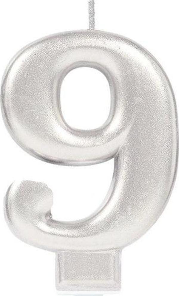 9 Rakam Mum Gümüş Renk - Image 1