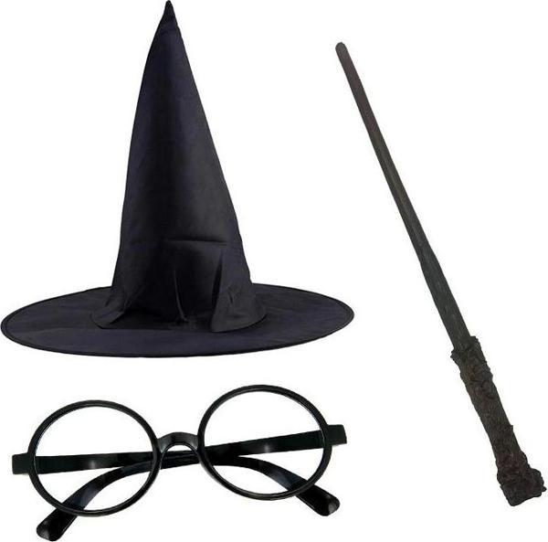 Harry Potter Siyah Şapkası Harry Potter Gözlüğü Harry Potter Asası 3 Lü Set - Image 1