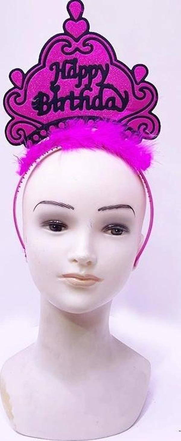 Happy Birthday Neon Fuşya Renk Doğum Günü Tacı 24X15 Cm - Image 1