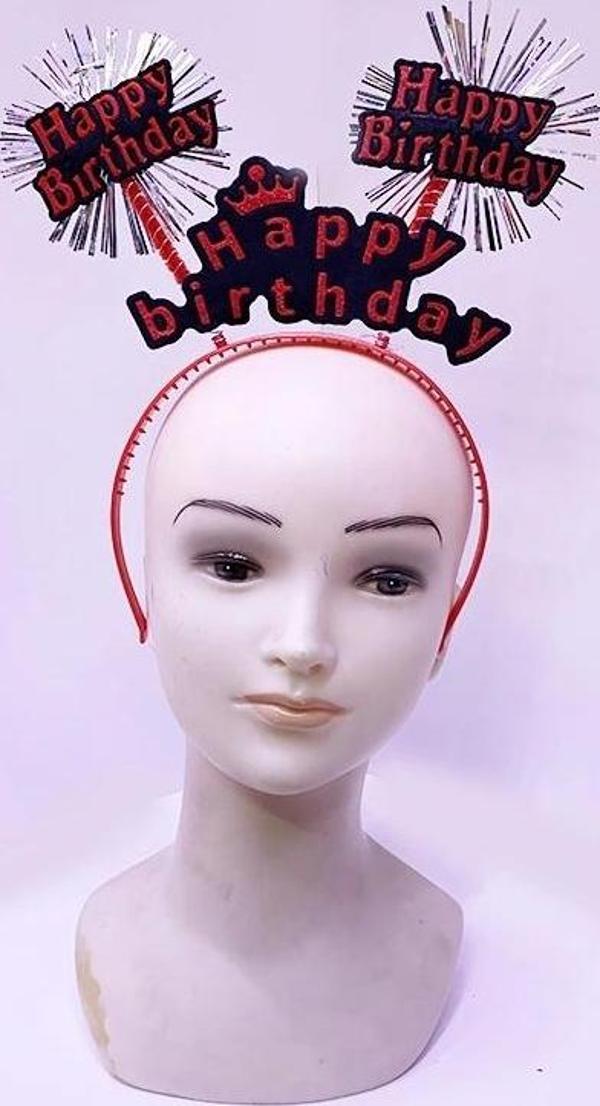 Happy Birthday Yazılı Püsküllü Neon Kırmızı Renk Doğum Günü Tacı 22X19 Cm - Image 1