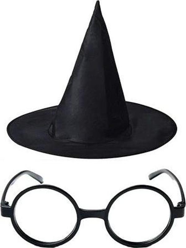 Harry Potter Büyücü Şapkası Ve Harry Potter Büyücü Gözlüğü Siyah Renk - Image 1