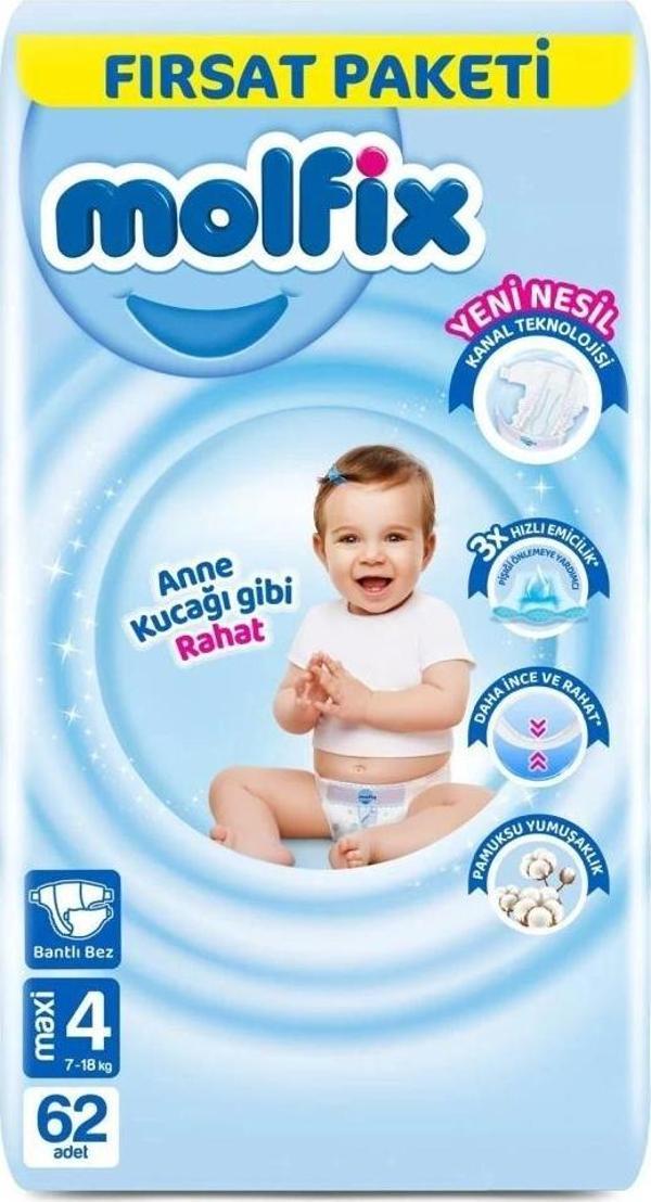Nessiworld Molfix Bebek Bezi Fırsat Paketi 4 Beden 7-14 Kg 62 Adet - Image 1