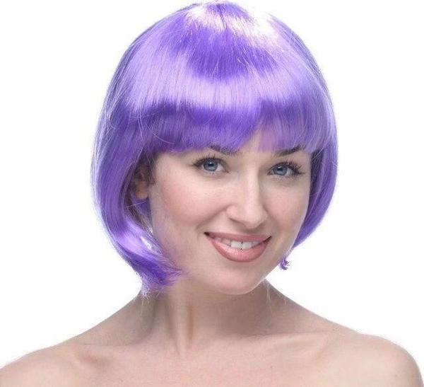 Lila Renk Kısa Model Parti Peruğu - Lila Renk Küt Saç - Image 1