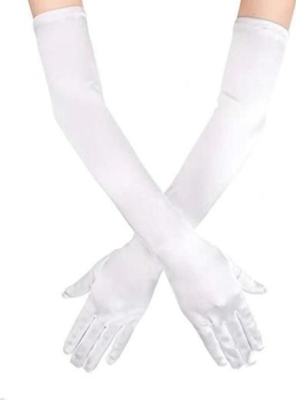 Beyaz Renk Dirseğe Kadar Uzun Kumaş Eldiven 40 Cm - Image 1