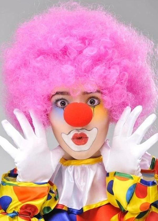 Pembe Renk Kıvırcık Afro Bonus Peruk Takma Saç Ve Kırmızı Burun Seti - Image 1