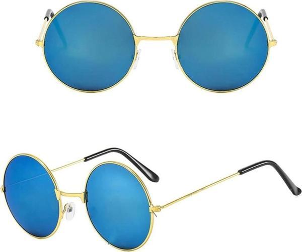 Yuvarlak Cam John Lennon Tarzı Gold Çerçeveli Mavi Gözlük - Image 1
