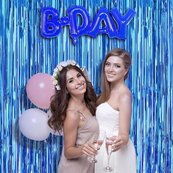 Mavi Renk Ekstra Metalize Parlak Saçaklı Arka Fon Perde İThal A Kalite 1X2 Metre - Image 1