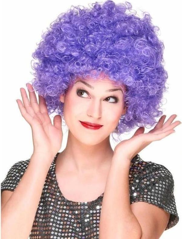 Mor Renk Kıvırcık Afro Bonus Peruk Parti Peruğu - Image 1