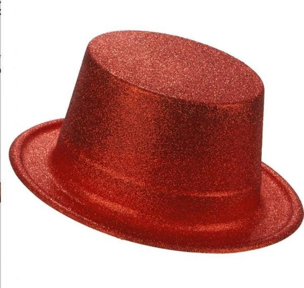 Kırmızı Renk Uzun Plastik Simli Parti Şapkası - Image 1