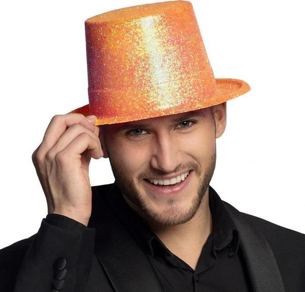 Floresan Turuncu Renk Simli Uzun Fötr Melon Şapka 12 Cm - Image 1