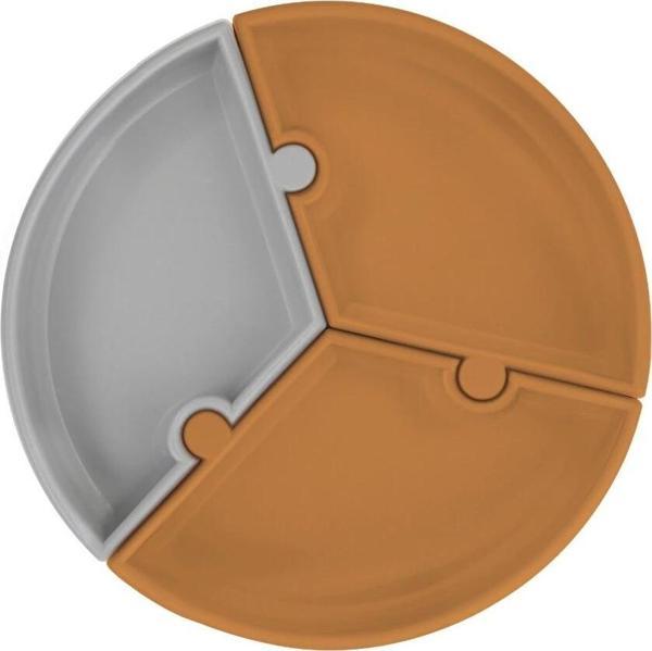 Puzzle Vakum Tabanlı Silikon Tabak Woody Brown / Powder Grey - Image 1