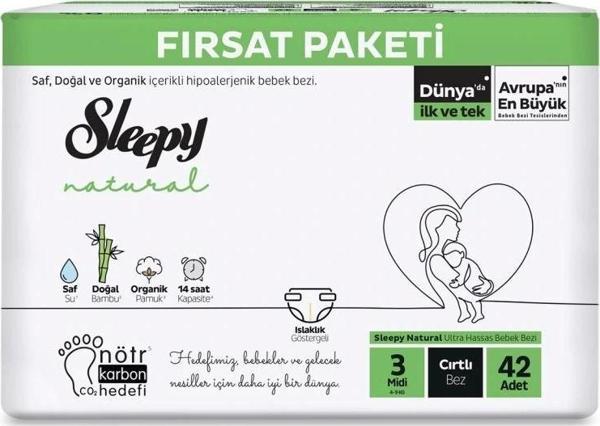 Nessiworld  Natural Bebek Bezi Fırsat Paketi 3 Beden 42 Adet - Image 1