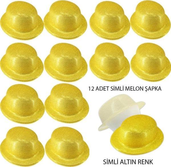 Altın Renk Simli Melon Yuvarlak Parti Şapkası 12 Adet - Image 1