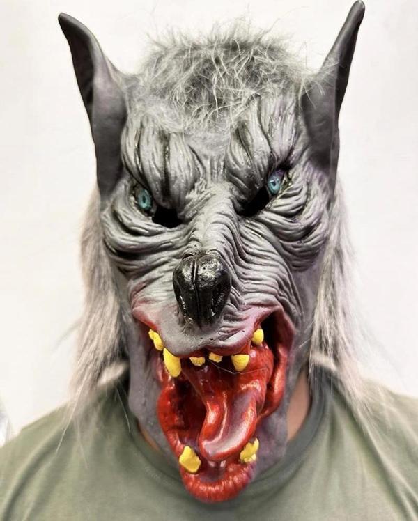 Kafaya Tam Geçmeli Lateks Dil Çıkaran Mavi Gözlü Kurt Maskesi - Image 1