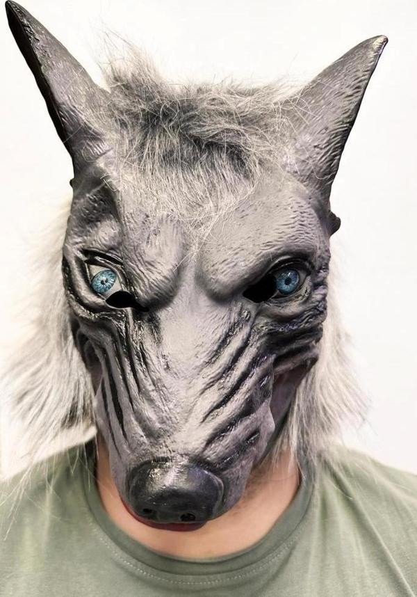 Kafaya Tam Geçmeli Lateks Mavi Gözlü Dişli Ağzı Açık Kurt Maskesi - Image 1
