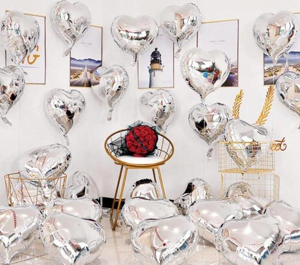 Metalize Parlak Gümüş Şekilli Kalp Uçan Balon Folyo 45 Cm 10 Adet - Image 1