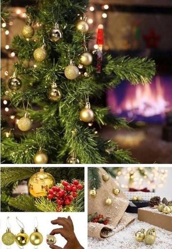 12 Lİ Süs Mini Yılbaşı Topu Noel Çam Ağacı Topu 12 Adet Gold 2,5 cm Süs Topu Parlak Gold Mat Gold - Image 1