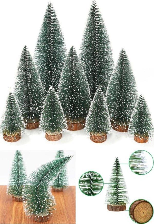 9 Adet Yılbaşı Mini Masa Çam Ağacı Masa Üzeri 9 LU Set Nevada Ağaç 8 - 12 - 15 CM Uçlarına Kar Yağmı - Image 1