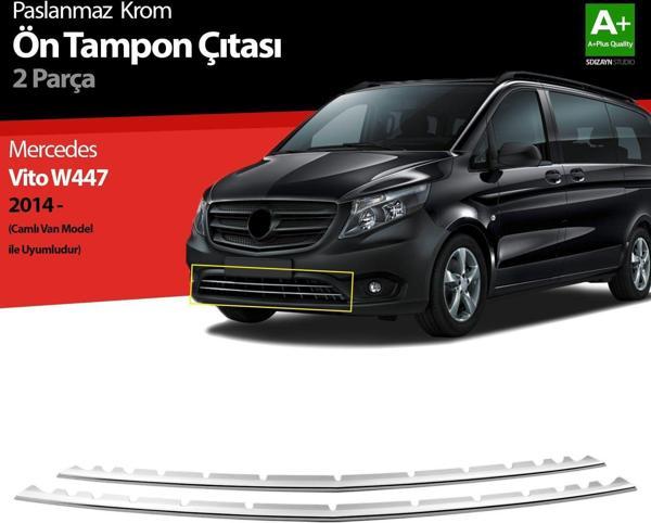 Mercedes Vito Uyumlu W447 Krom Ön Tampon Çıtası 2 Parça. 2014 Üzeri Camlı Van - Image 1