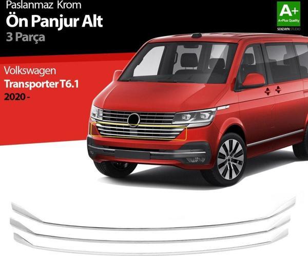 Volkswagen Transporter Uyumlu T6.1 Krom Ön Panjur Alt Çıtası 3 Parça. 2020 Üzeri - Image 1