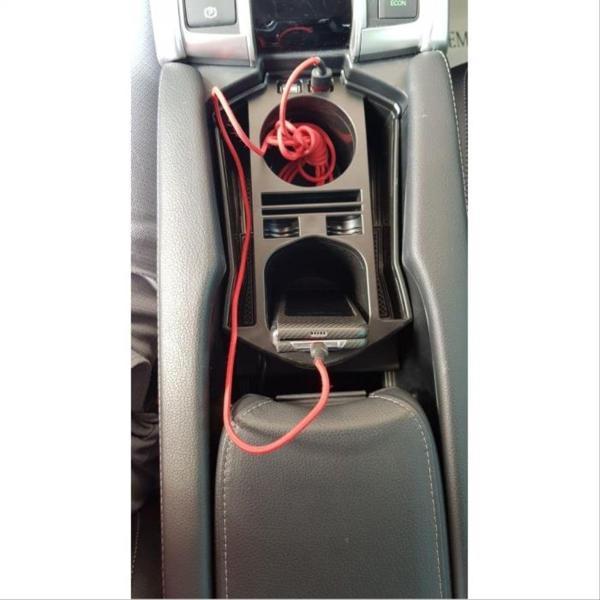 Honda Civic Uyumlu Fc5 2016-2020 USB Portlu Orta Konsol Kutusu Siyah - Image 1