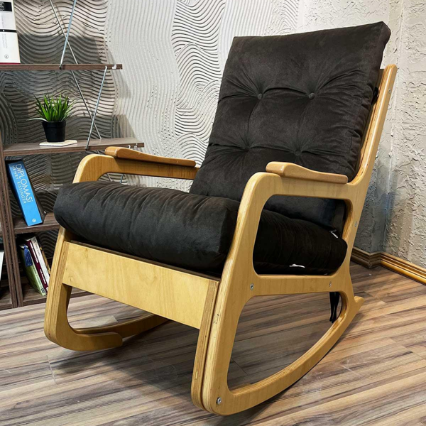 Asedia Kontes Naturel Acı Kahve Krem Dolgu Minderli Sallanan Sandalye Dinlenme Koltuğu Baba Koltuğu - Image 1