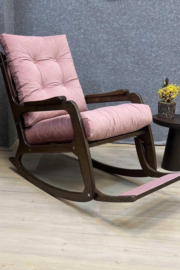 Asedia Kontes Ceviz Pembe Dolgu Minderli Sallanan Sandalye Dinlenme Koltuğu Baba Koltuğu - Image 1