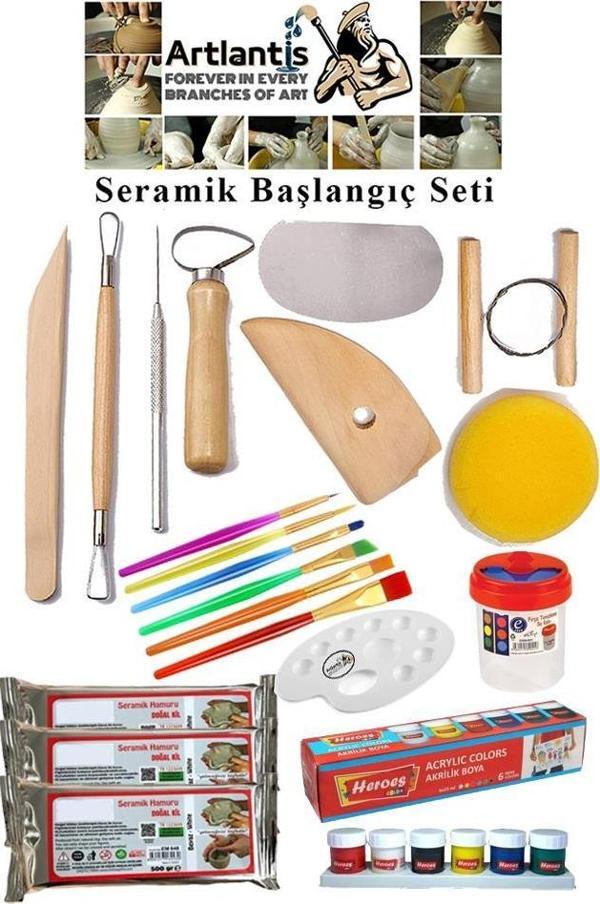 Seramik Başlangıç Boyama Seti 24 Parça 1 Paket Kil Hamuru Fırça Palet Akrilik Boya Modelaj Modelleme Heykel Ebeşuar - Image 1