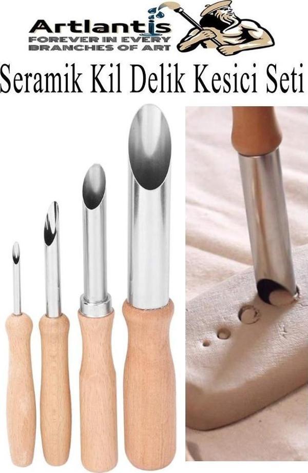 Seramik Kil Çömlek Delik Kesici Seti 4 Parça 1 Paket Polimer Kil Oyma Delme Seti Heykel Dairesel Delici Paslanmaz Çelik - Image 1
