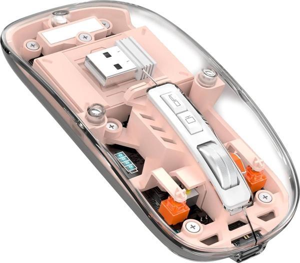 ScHitec M377 Ultra Sessiz 3 Bağlantı Modlu 2xBluetooth Kablosuz Bağlantı + 2.4Gh Gaming Type-C Şarjlı Mouse Pembe - Image 1