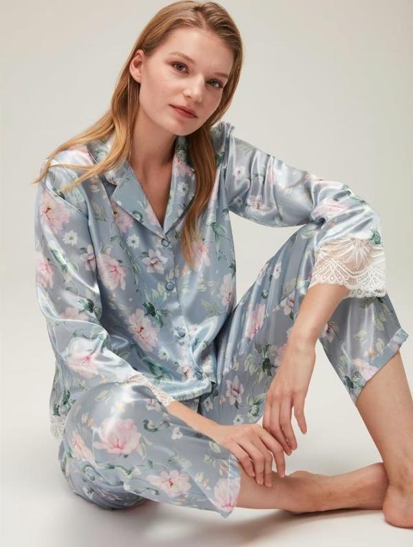 Nazik Home Liva Dantelli Pijama Takımı Açık Mavi L - Image 1
