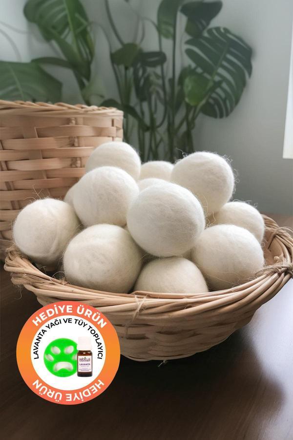 9'lu Yün Kurutma Topu Doğal Çamaşır Yumuşatıcı - Keçe Kurutma Makinesı Topları - Kırışık Önleyici, Lavnata Yağ Hediye - Image 1