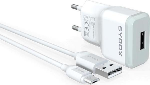 Syrox J15 2.0A 1mt USB-A - Micro USB Kablolu 1xUSB-A Port Çıkışlı Şarj Cihazı - Beyaz - Image 1