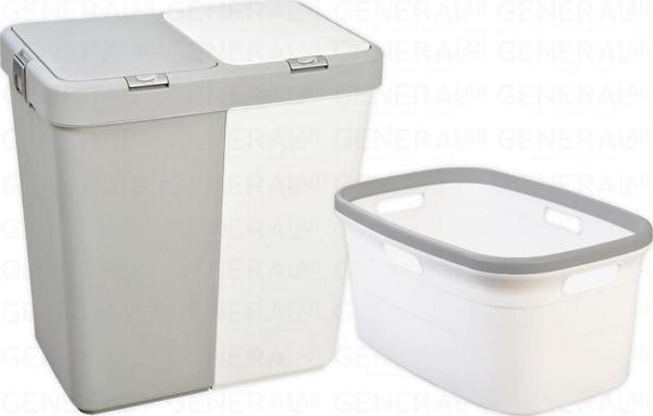 Motek 80 Litre Kirli Çamaşır Sepeti Çamaşır Selesi 2'li Set Beyaz - Image 1