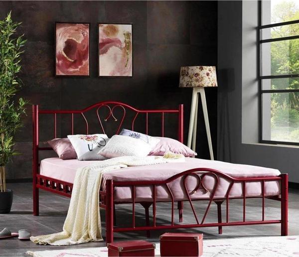Reyo Orkide Çift Kişilik Ferforje Bordo Metal Karyola 160x200 - Image 1