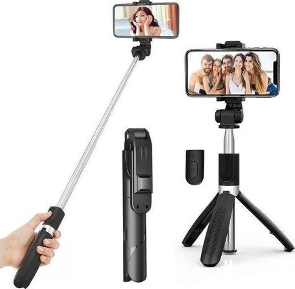 Ultra Thin 2in1 Bluetooth Kumandalı Ayaklı Selfie Çubuğu 70 cm Kompakt Tasarım Çatal Ayaklı Stand - Image 1