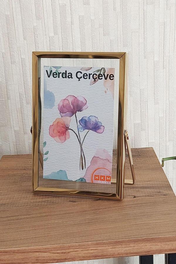 Verda Çerçeve 10X15 Cm Metal Çerçeve! Şık Dekoratif Fotoğraf Çerçevesi! Ayaklı Çift Camlı Çerçeve - Image 1