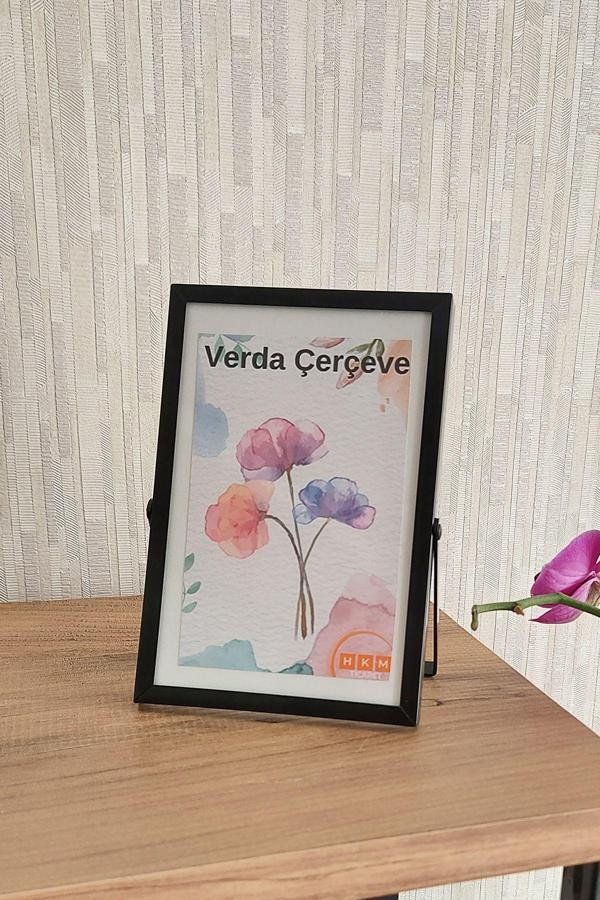 Verda Çerçeve 10X15 Cm Metal Çerçeve! Şık Dekoratif Fotoğraf Çerçevesi! Ayaklı Tek Camlı Çerçeve - Image 1
